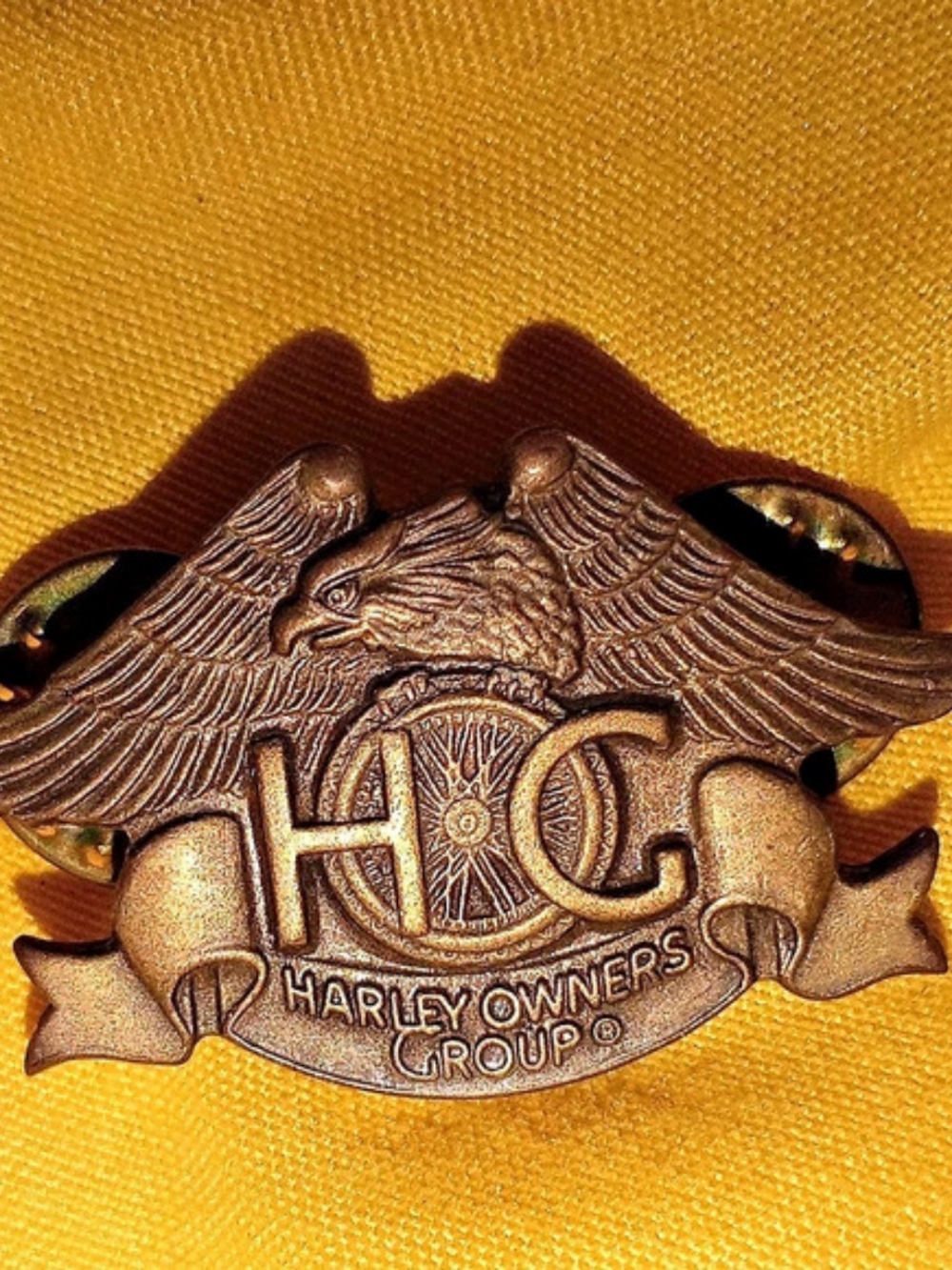 Harley Owners Group Eagle HOG Brooch Brown & Gold Like New